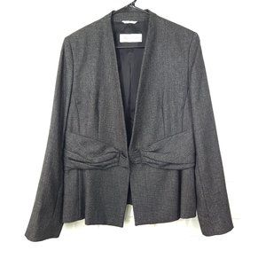 MaxMara Grey Tweed Wool Blend Pleated Waist Detail Blazer Hidden Button Italy 14